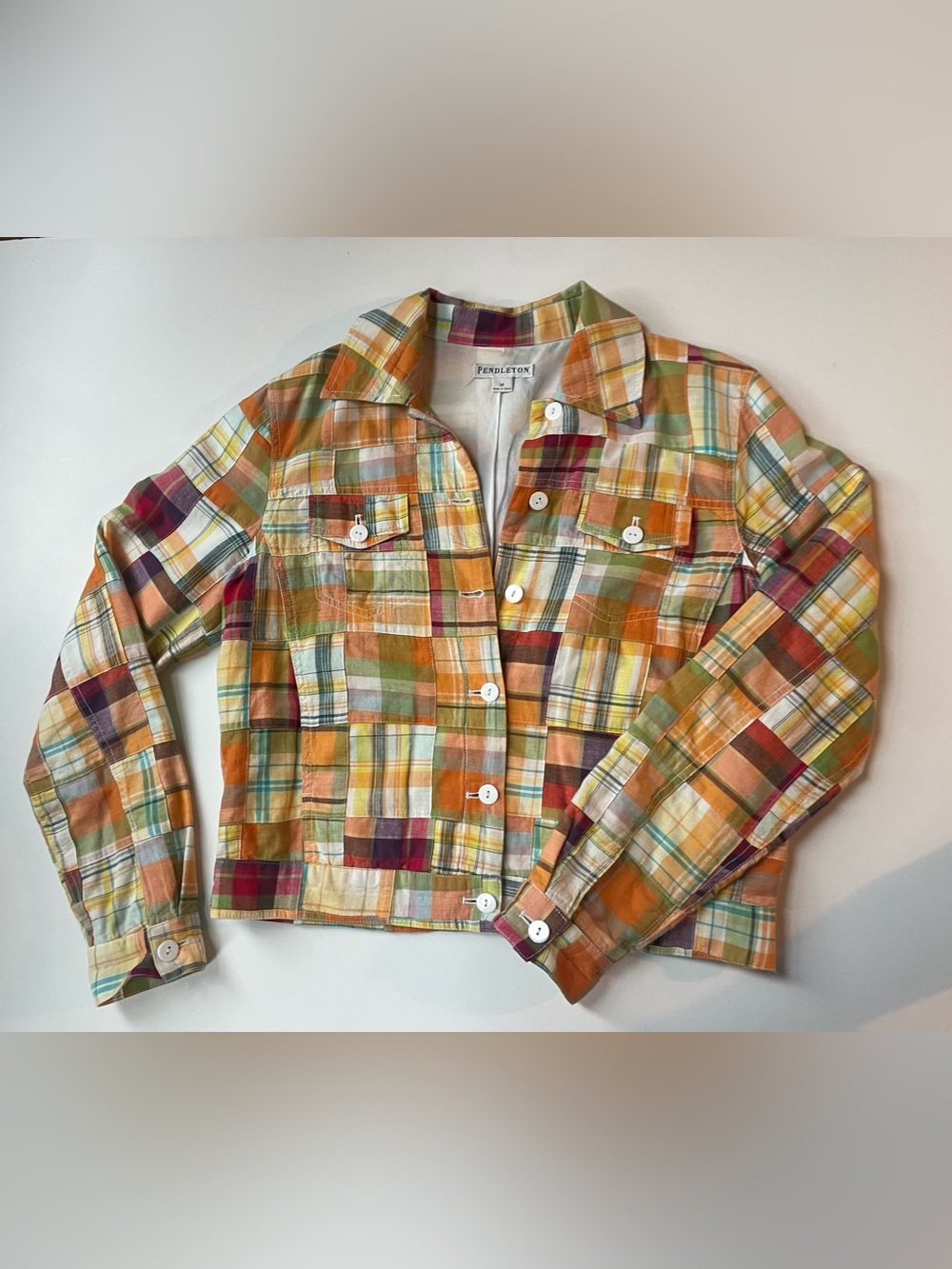 Pendleton Orange Green Multicolor Patchwork Cotton Jacket